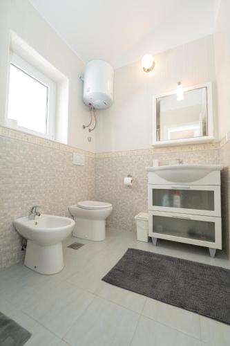 a bathroom with a toilet and a sink and a mirror at Holiday Home Fiola in Zubovići