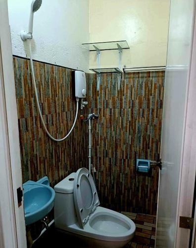 a bathroom with a toilet and a shower at Forest Valley Homestay in La Trinidad