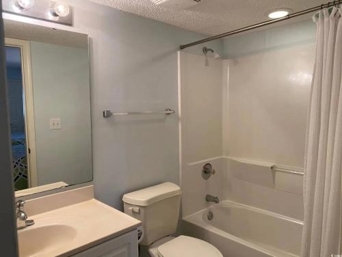 Private Ashworth Resort Direct Oceanfront View New في ميرتل بيتش: حمام مع مرحاض ومغسلة ودش