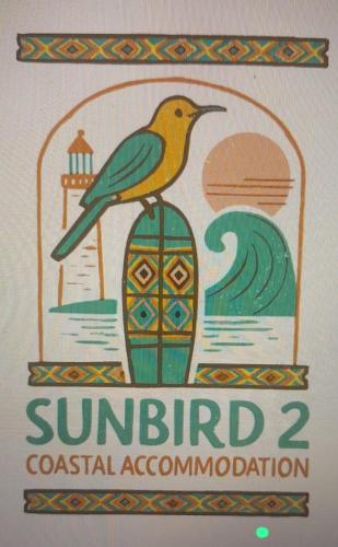 a sign with a bird sitting on top of a surfboard at Sunbird 2 in Cape St Francis