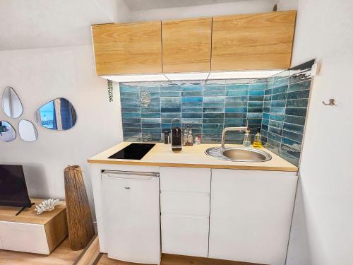 Kuchyň nebo kuchyňský kout v ubytování Ocea Marina appartement vue mer refait à neuf avec parking privatif