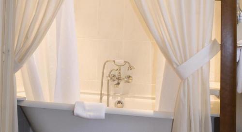 a bathroom with a bath tub with a shower at Hotel De France in Mende