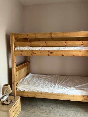 吕米伊1 Passage du Château的配有灯的客房内的一张木制双层床