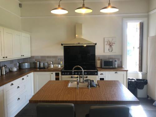 St Annes House Double Room 5 في بلايموث: مطبخ مع حوض وموقد الفرن العلوي