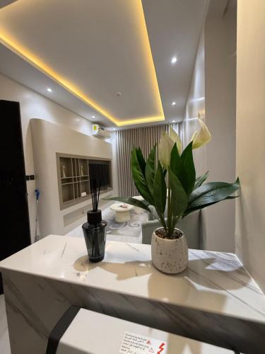 a room with a white counter with a plant on it at المعتلية in Riyadh