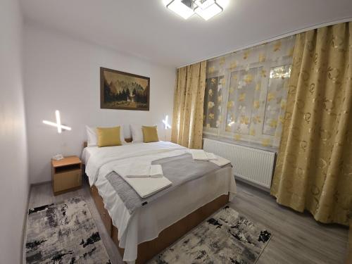 a bedroom with a large bed and a window at Apartament de Vacanță Straja in Lupeni