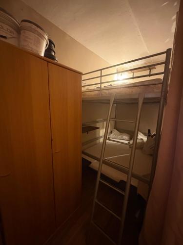 博格塔塞斯特雷Borgata sestriere的小房间设有双层床和衣柜