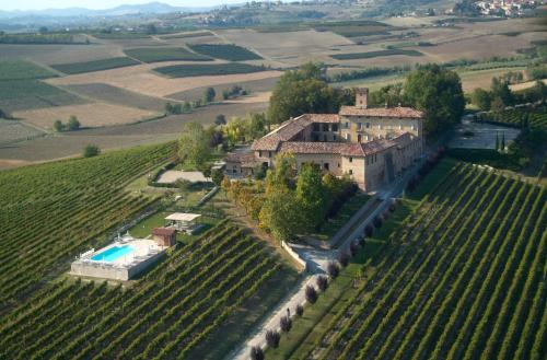 an aerial view of a house in a vineyard at Relais Castello di Razzano in Alfiano Natta