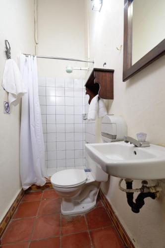 a bathroom with a toilet and a sink at Hotel La Posada del Doctor in León