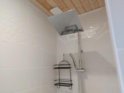 bagno con doccia e mensola in metallo di Chalet in St Maurice near Ballon d'Alsace a Saint-Maurice-sur-Moselle