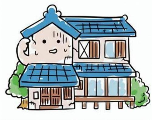 尾道市N19 Tea Celemony Villa的画出一座房子,上面有太阳能电池板