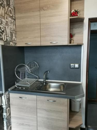 a kitchen with a sink and a counter top at Pleven View in Pleven