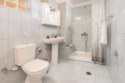 a bathroom with a toilet and a sink and a shower at Theologos Traditional House in Theologos