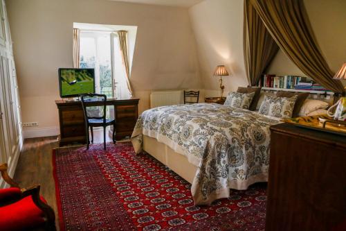 ein Schlafzimmer mit einem Bett und einem Fernseher darin in der Unterkunft L Oisette in Epiniac