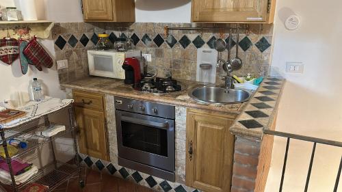 a small kitchen with a sink and a microwave at residence palladio in Rovigo