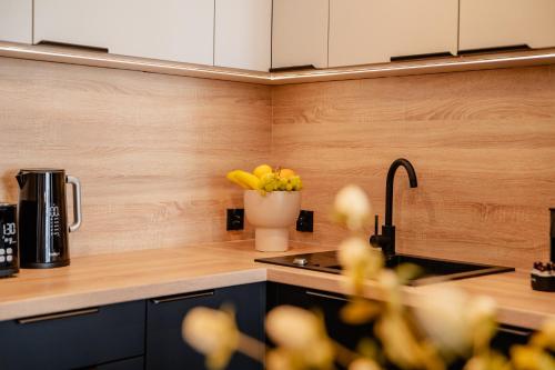 Kuchyň nebo kuchyňský kout v ubytování POSESJA APARTAMENTY & SPA - Posesja Plażowa 4b I