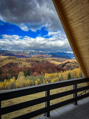 a view from the deck of a cabin with the mountains at Cabanuta din munti in Moieciu de Jos