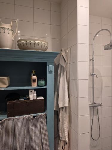 a bathroom with a shower and a sink at Op Vakantie bij Nicole in Putten
