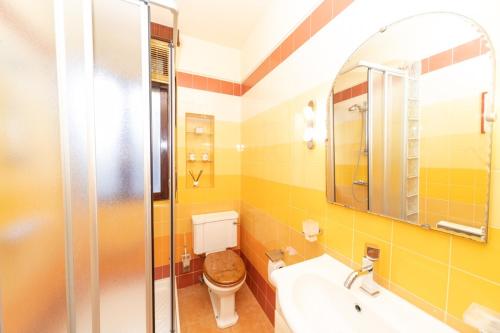 a bathroom with a toilet and a sink and a shower at Soul Etxia in Bermeo