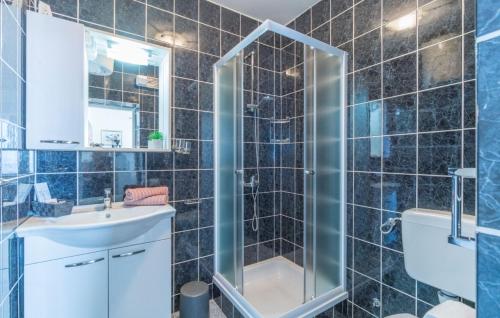 ein Badezimmer mit Dusche, Waschbecken und Spiegel in der Unterkunft Villa Toma by Villas Guide in Gornji Dingač