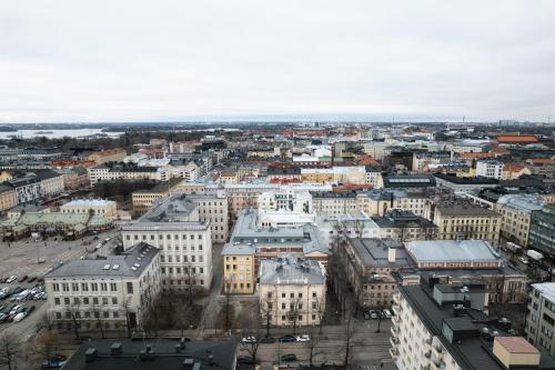 an aerial view of a city with buildings at Private Studio Apt with Best Location in Helsinki