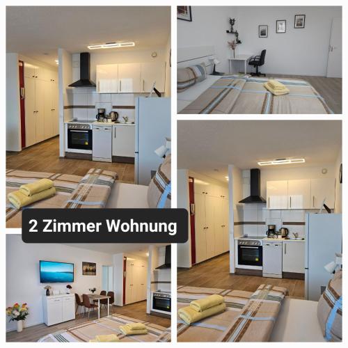 a collage of photos of a kitchen with a kitchenenna at 3-2-1 Zimmer Wohnungen in Mülheim an der Ruhr in Mülheim an der Ruhr