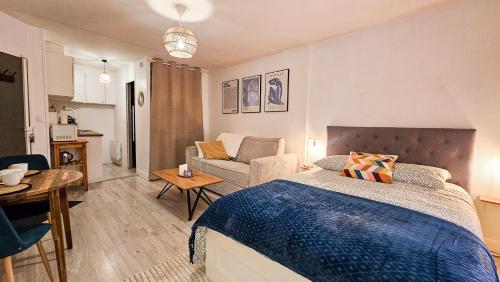 奥尔良La Parenthèse - studio calme proche cathédrale的一间带床的卧室和一间客厅