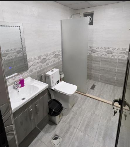 un bagno con lavandino, WC e doccia di Rolx wadi rum a Wadi Rum
