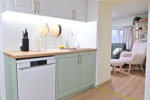 een keuken met een wastafel en een vaatwasser bij Villa Natalia in Kremen