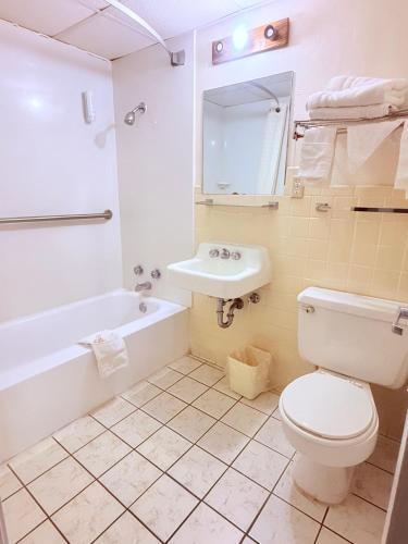 a bathroom with a white toilet and a sink at Econo Lodge Cameron in Cameron
