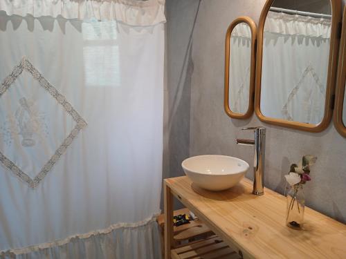 a bathroom with a white sink and a mirror at Las Glicinas de Chacras in Chacras de Coria