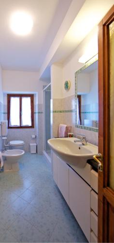 a bathroom with a sink and a toilet at La Scatolaia in Stia