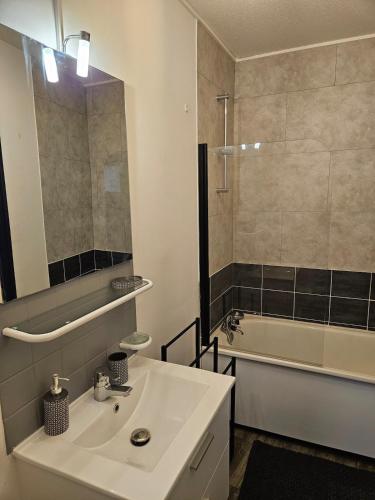 a bathroom with a sink and a shower and a tub at Appartement T2 in Le Creusot
