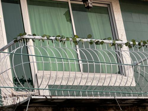 a balcony with potted plants on a building at Mini cinema 1 bed Apartment Al Qamar Heights in Murree