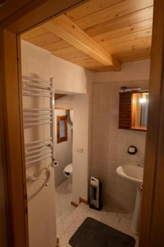 a bathroom with a toilet and a sink at La Casetta del Picchio in Caspoggio