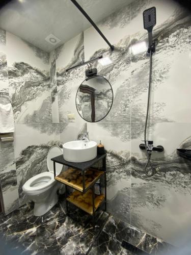 un bagno con lavandino e WC di David guest house LOFT Коттеджи на берегу реки a Dilijan