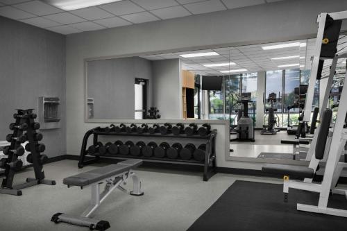 a gym with a bench and a mirror at Courtyard by Marriott Dallas DFW Airport North/Irving in Irving