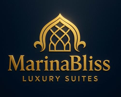 ein goldenes Logo für Marriott Listings Luxussuiten in der Unterkunft MarinaBliss - JW Marriott-Marina Mall - 5 stars Suite - Classified as "Deluxe" - Once you see it, you'll book it! in Dubai