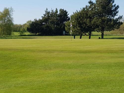 a golf course with a flag in a green field at 5 star holiday home in Gram in Gram