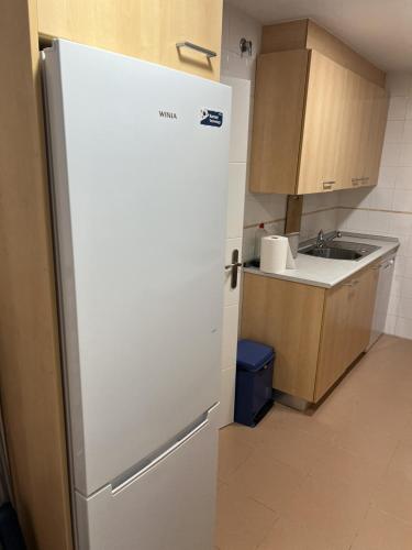 a white refrigerator in a kitchen with a sink at Apartamento Playa en Manilva in San Luis de Sabinillas
