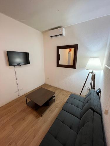 a living room with a couch and a flat screen tv at Departamento Privado en Los Cabos in San José del Cabo