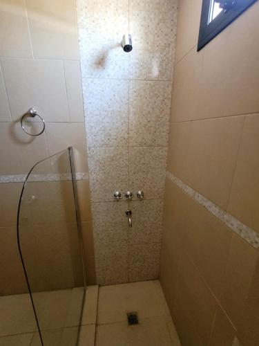 a shower with a glass door in a bathroom at Cordon del Velazco La Rioja in La Rioja