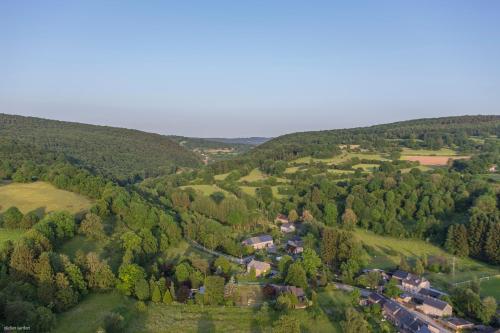 an aerial view of a village in the hills at B&B Chez tante Alice in Durbuy