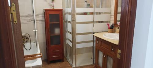 un bagno con doccia e lavandino di Casa Romo 2 a Rute