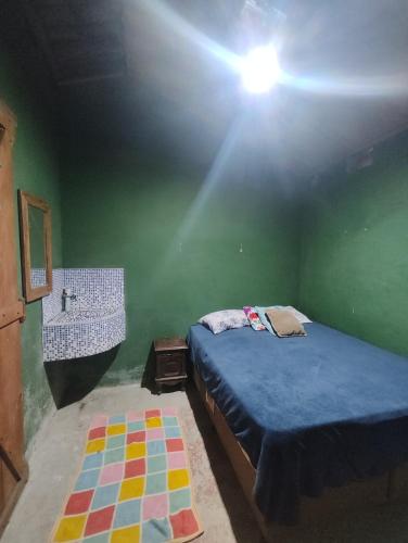 una camera da letto con un letto e una parete verde di Suite e Natureza Samsarah a Parati