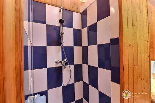 Chant De La Fontaine - La Fougère في Saint-Laurent-les-Bains: حمام مع دش بجدار متقاطع