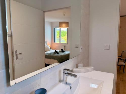 滨海莫厄朗Les Cocons d'Agathe La Maison M 10 min from beaches的浴室里有洗手池和镜子