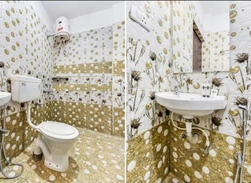 two pictures of a bathroom with a toilet and a sink at LIMRA INN RESIDENCY cottage in Ooty