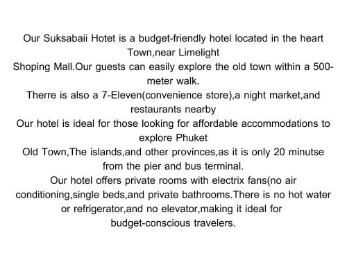 a screenshot of a page of a datasheet for a hotel at Suksabai Hotel Phuket in Phuket