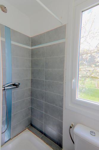 a bathroom with a shower and a window at Coin de paradis à Grenoble in Poisat